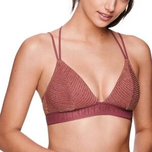 Victoria's Secret PINK Mauve Gold Shimmer Ribbed Strappy Bralette Sz S